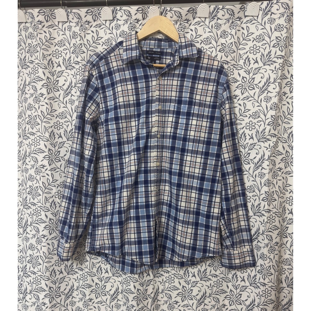 Gap Mens Oxford Shirt Blue White Plaid Long Sleeve‎ Preppy Button Down Size M